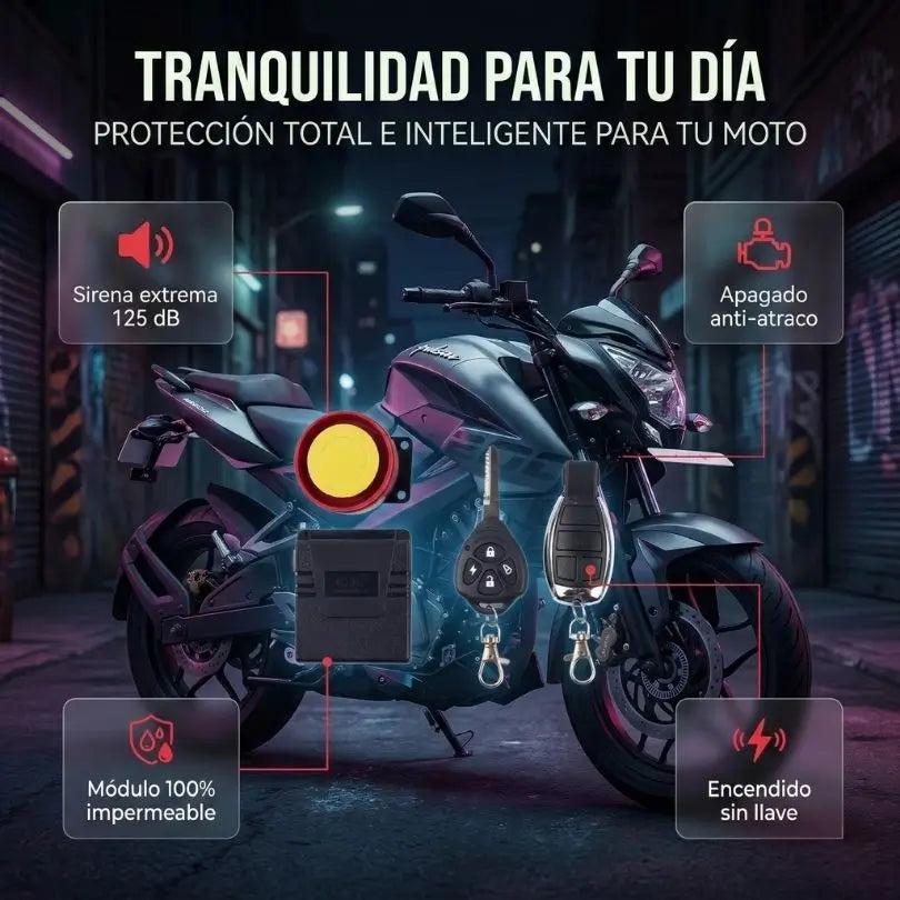 Sistema Alarma Inteligente con Apagado por Proximidad para Moto + 2 Controles & Garantia De 2 Años